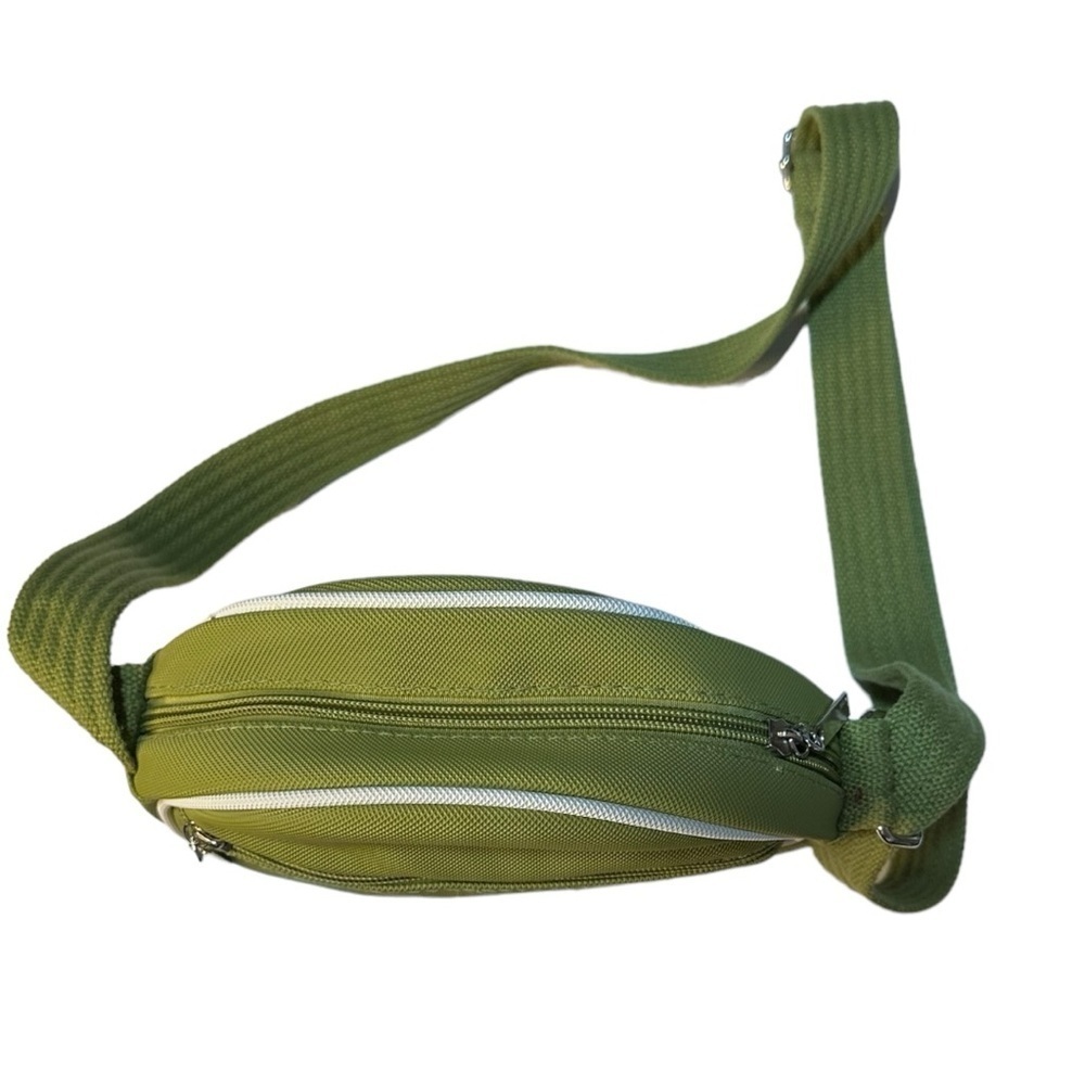 Lacoste Olive Green Round Crossbody Bag with White Trim - Picture 3 of 5